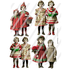 8 Whimsical  Vintage Christmas Paper Dolls Collage Sheet