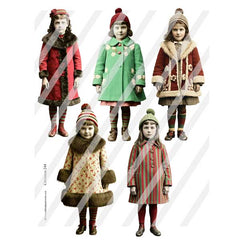 5 Christmas Holiday Paper Dolls Collage Sheet