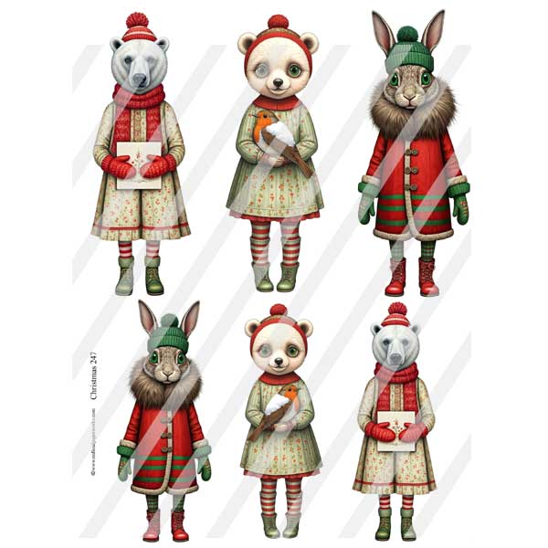 Christmas Creatures 247 Paper Dolls Collage Sheet