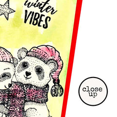 Snuggle Up Panda Bears Rubber Stamp