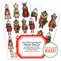 Christmas Creatures Paper Dolls Collage Sheet Collection SALE!