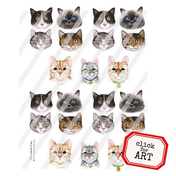 Whimsical 1 Cat Faces Collage Sheet