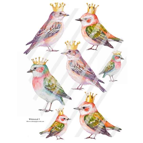 Whimsical 3 Birds Collage Sheet