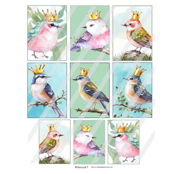 Birds ATC Whimsical 5 Collage Sheet