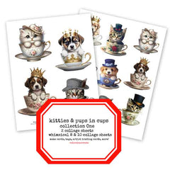 Whimsical Kitties & Pups in Cups Collection One