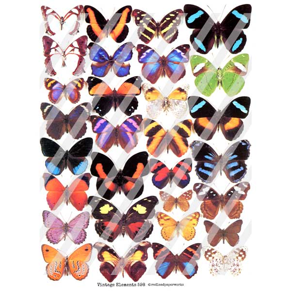 Vintage Elements 598 Forest Butterfly Collage Sheet