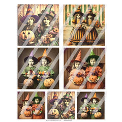 Vintage Girls Halloween Collage Sheets