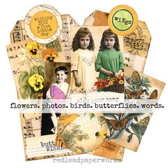 Mixed Media Flowers Birds Butterflies Art  Tag