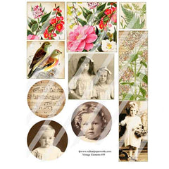 Vintage Elements Photos Music Flowers Collage Sheet