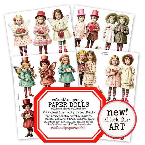 Valentine Party Paper Dolls Collage Sheet Collection Sale!