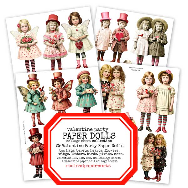 Valentine Party Paper Dolls Collage Sheet Collection Sale!