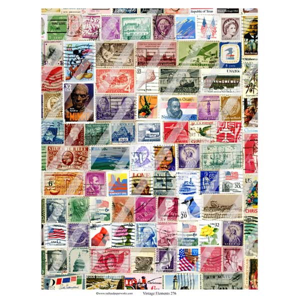 Vintage Elements 276 Postage Stamps Collage Sheet