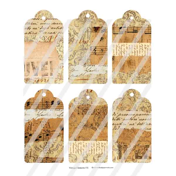 Vintage Elements 571 Tags Collage Sheet