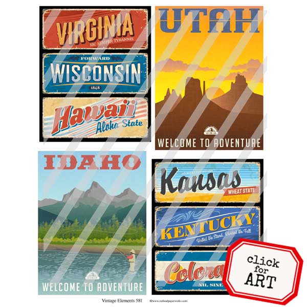 Vintage Elements 581 Travel Posters  Collage Sheet