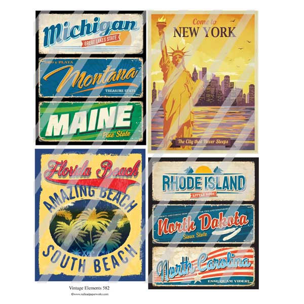 Vintage Elements 582 Travel Posters Collage Sheet