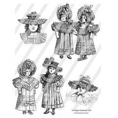 Vintage Girls with Hats Collage Sheet