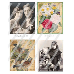 Flowers and Vintage Photos Mixed Media Collage Sheet