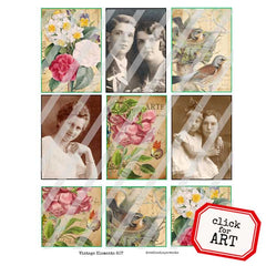 Vintage Elements 607 Artist Trading Cards Collage Sheet