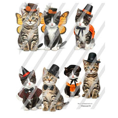 Whimsical 34 Halloween Kittens Collage Sheet