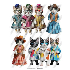 Whimsical 35 Cats Wearing Costumes Collage Sheet