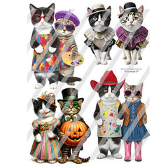 Whimsical 37 Cats Wearing Costumes Collage Sheet