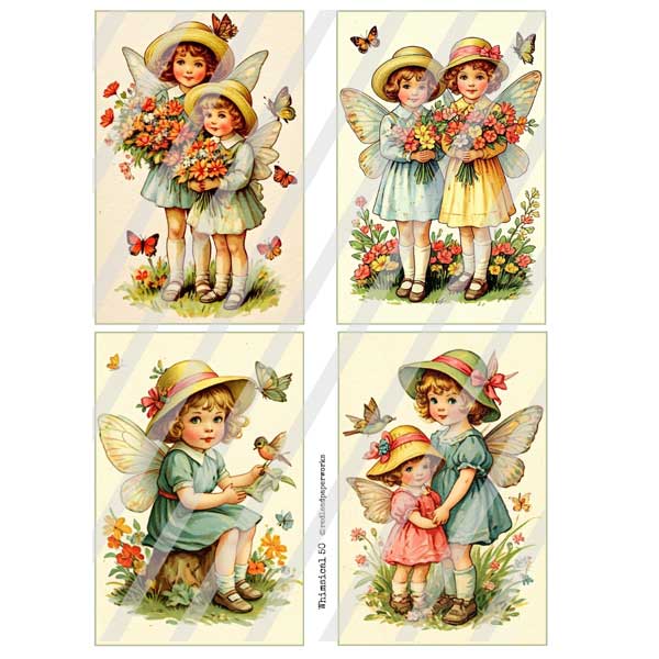 Whimsical 50 Garden Fairies Collage Sheet