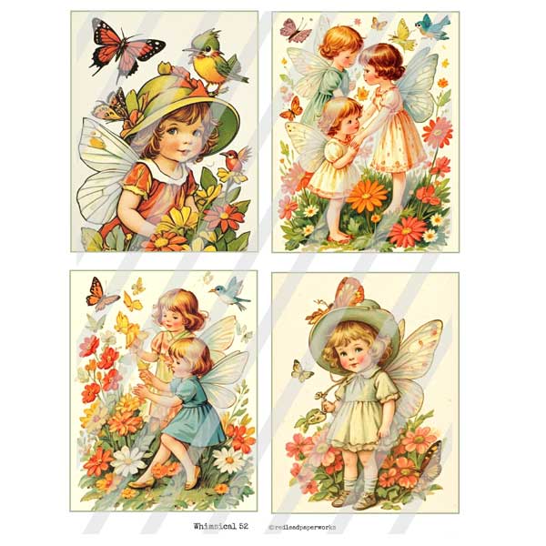 Whimsical 52 Garden Fairies Collage Sheet