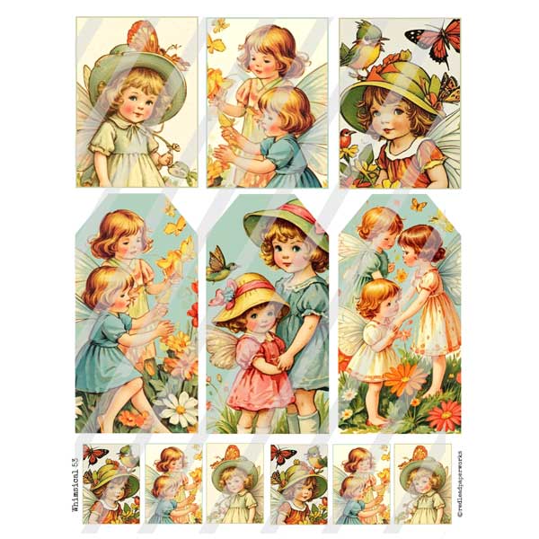 Whimsical 53 Garden Fairies Collage Sheet