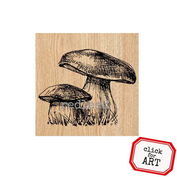 Wood Mounted 2 Mushrooms Rubber Stamp