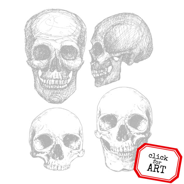 Sketchy Skulls Halloween Rubber Stamp